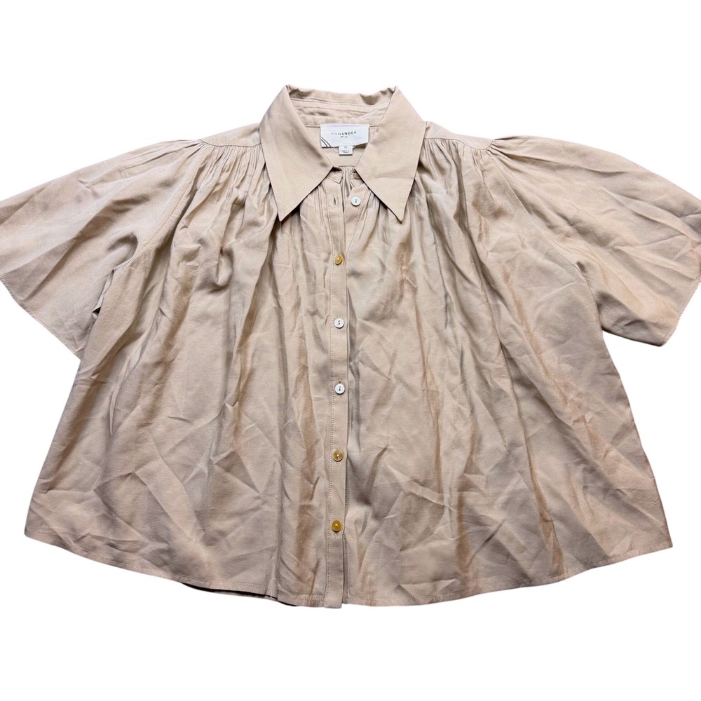 Pomander Place Tuckernuck Collar Swing Blouse Pleated Flare Sleeve Top M NWOT